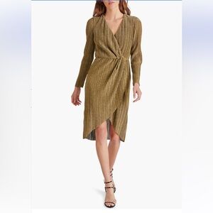 Steve Madden Elegant Crinkle Metallic Long Sleeve Gold Dress Sz XS